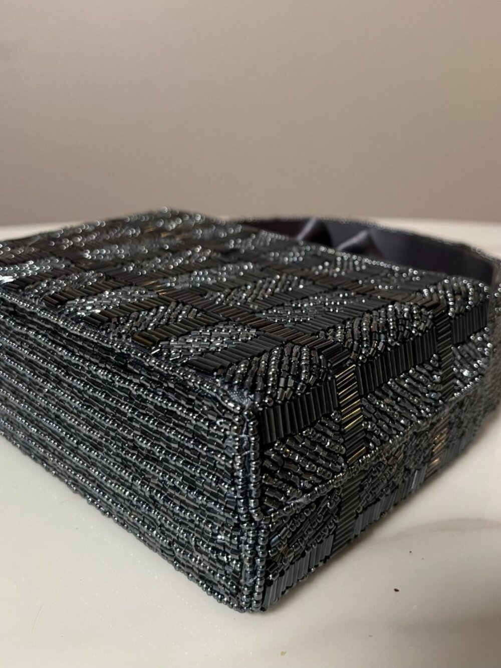 La Regale Gunmetal Gray Beaded Art Deco Vintage Top Handle Evening Bag - Picture 10 of 13